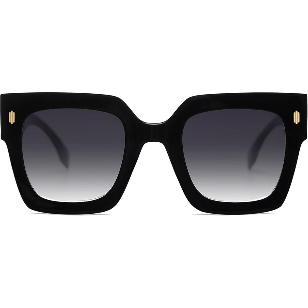 Women's Black Frame/Grey Grading Lens Vintage Oversized Square Sunglasses